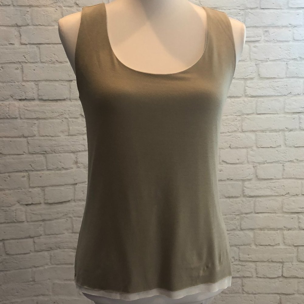 Tahari Flared Beige Layered Tank, Size S